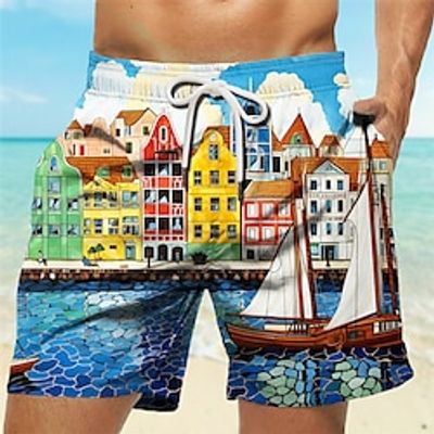Men's Board Shorts Swim Shorts Swim Trunks Drawstring with Mesh lining Elastic Waist Building Quick Dry Short Holiday Beach Hawaiian Casual Red Blue Micro-elastic Lightinthebox