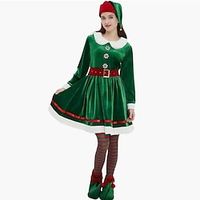 Elf Dress Fancy Christmas Dress Women's Girls' Christmas Christmas New Year Christmas Eve Kid's Adults' Party Christmas New Year Eve Polyester Dress Hat miniinthebox - thumbnail