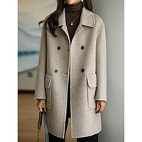 Women's Coat Fall Winter Long Coat Windproof Pea Coat with Pockets Warm Modern Style Casual Trendy Jacket Long Sleeve Plain Black Red Camel miniinthebox - thumbnail