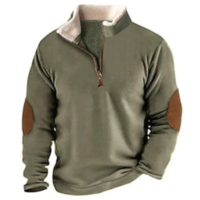Men's Sweatshirt Army Green Standing Collar Color Block Patchwork Sports  Outdoor Daily Holiday Streetwear Casual Thin fleece Fall  Winter Clothing Apparel Hoodies Sweatshirts  miniinthebox