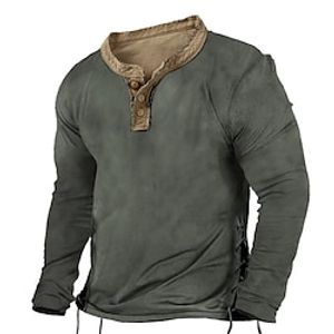 Men's T shirt Tee Henley Shirt Tee Top Long Sleeve Shirt Color Block Henley Street Vacation Long Sleeve Patchwork Clothing Apparel Vintage Designer Basic Lightinthebox