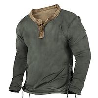 Men's T shirt Tee Henley Shirt Tee Top Long Sleeve Shirt Color Block Henley Street Vacation Long Sleeve Patchwork Clothing Apparel Vintage Designer Basic Lightinthebox - thumbnail