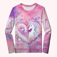 Girls' 3D Rainbow Unicorn Tee Shirt Pink Long Sleeve 3D Print Spring Fall Active Fashion Cute Polyester Kids 3-12 Years Crew Neck Outdoor Casual Daily Regular Fit miniinthebox