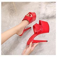 Women's Sandals Stiletto Heel Round Toe PU Solid Colored White Black Purple miniinthebox - thumbnail