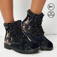 Women's Boots Print Shoes Combat Boots Animal Print Outdoor Daily Animal Patterned 3D Pets Booties Ankle Boots Winter Flat Heel Round Toe Closed Toe Fashion Casual Faux Leather Lace-up Dark Blue miniinthebox - thumbnail