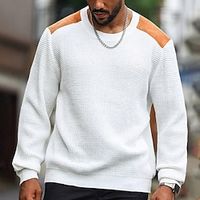 Men's Pullover Sweater Jumper Patch Sweater Jumper Ribbed Knit Regular Knit Color Block Crew Neck Modern Contemporary Work Daily Wear Clothing Apparel Winter White M L XL Lightinthebox - thumbnail
