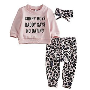 3 Pieces Baby Girls' Fashion Casual / Daily Leopard Letter Print Long Sleeve Regular Sweatshirt  Pants Clothing Set Blushing Pink miniinthebox