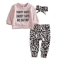3 Pieces Baby Girls' Fashion Casual / Daily Leopard Letter Print Long Sleeve Regular Sweatshirt  Pants Clothing Set Blushing Pink miniinthebox - thumbnail