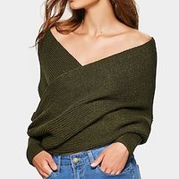 Women's Sweater Pullover Jumper Knitted Pure Color Stylish Casual Soft Long Sleeve Sweater Cardigans V Neck Spring Summer Green White Black Lightinthebox - thumbnail