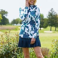 Women's Golf Polo Shirt Blue Long Sleeve Top Floral Ladies Golf Attire Clothes Outfits Wear Apparel miniinthebox