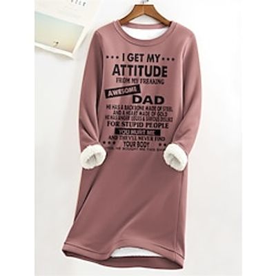 Women's Sweatshirt Dress Casual Dress Mini Dress Teddy Fleece Warm Outdoor Vacation Going out Crew Neck Print Letter Loose Fit Pink S M L XL XXL Lightinthebox
