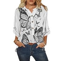 9290# europe and the united states cross-border amazon wish foreign trade women's loose fashion butterfly printing door tube long-sleeved shirt Lightinthebox - thumbnail