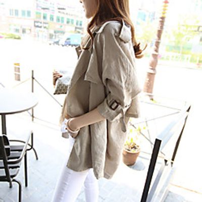 Women's Coat Casual / Daily Summer Regular Coat Regular Fit Casual Jacket Solid Color Others Lake blue khaki / Cotton miniinthebox