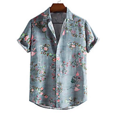 Men's Shirt Other Prints Letter Animal Print Short Sleeve Daily Tops Beach Boho Gray miniinthebox