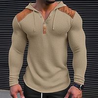 Men's T shirt Tee Waffle Henley Shirt Tee Top Long Sleeve Shirt Color Block Hooded Street Vacation Long Sleeve Patchwork Clothing Apparel Fashion Designer Basic Lightinthebox - thumbnail