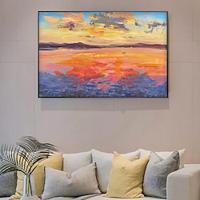 Hand Paint Sunset Painting On Canvas Original Painting Ocean Art Beach Wall Art Modern Seascape Art Wall Decor Living Room Large Wall Art (No Frame) Lightinthebox