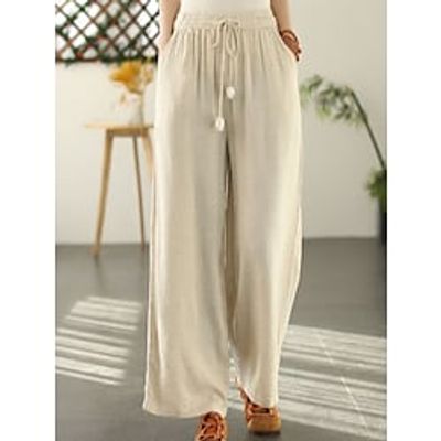 Women's Loungewear Pants Pure Color Simple Casual Comfort Home Daily Vacation Cotton Breathable Pant Pocket Elastic Waist Summer Spring Black White Lightinthebox