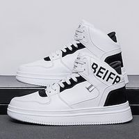Men's Boots Skate Shoes White Shoes High Top Sneakers Sporty Casual Daily PU Warm Comfortable Booties / Ankle Boots Lace-up Black White Green Color Block Fall Winter miniinthebox - thumbnail