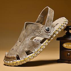 Men's Sandals Flat Sandals Leather Breathable Comfortable Slip Resistant Buckle Black Khaki Coffee Lightinthebox