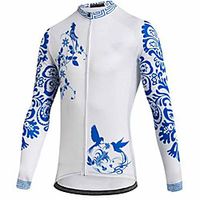 21Grams Floral Botanical Men's Long Sleeve Cycling Jersey - BlueWhite Bike Jersey Top Thermal Warm UV Resistant Anatomic Design Sports Winter Summer Fleece 100% Polyester Mountain Bike MTB Road Bike miniinthebox - thumbnail