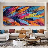 Colorful Feather Oil Painting handmade Canvas painting hand painted Abstract Modern Art painting wall painting Living room Wall Decor Large Textured Wall Art Custom Gift Painting Lightinthebox