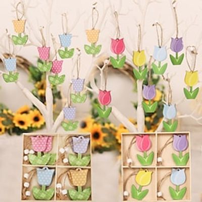Four-Palace Wooden Pendant Cartoon Tulip Hanging Decoration Home Garden Decoration Wall Decoration. Lightinthebox