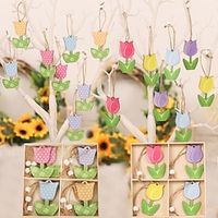 Four-Palace Wooden Pendant Cartoon Tulip Hanging Decoration Home Garden Decoration Wall Decoration. Lightinthebox - thumbnail