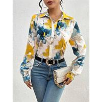 Women's Shirt Blouse Floral Casual Blue Button Print Long Sleeve Fashion Streetwear Shirt Collar Regular Fit Summer Spring Lightinthebox