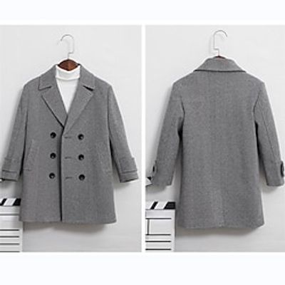 Kid's Unisex Woolen Coat Outerwear Solid Color Long Sleeve Button Coat School Fashion Daily Khaki Gray Spring Fall 7-13 Years Lightinthebox