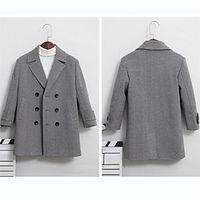 Kid's Unisex Woolen Coat Outerwear Solid Color Long Sleeve Button Coat School Fashion Daily Khaki Gray Spring Fall 7-13 Years Lightinthebox - thumbnail