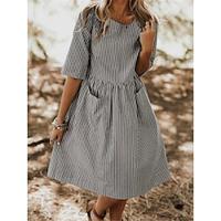 Women's Casual Dress Summer Dress Stripe Pocket Print Crew Neck Midi Dress Stylish Daily Date Half Sleeve Summer Lightinthebox