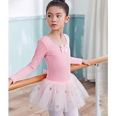 Kids' Dancewear Ballet Dress Pure Color Splicing Tulle Girls' Performance Training Long Sleeve High Cotton Blend Lightinthebox