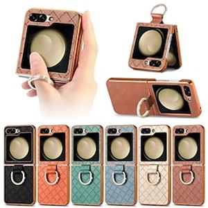 Phone Case For Samsung Galaxy Z Flip 5 Back Cover Ring Holder Support Wireless Charging Shockproof Retro TPU PU Leather miniinthebox