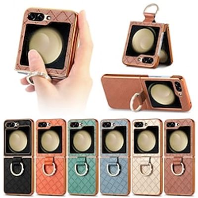 Phone Case For Samsung Galaxy Z Flip 5 Back Cover Ring Holder Support Wireless Charging Shockproof Retro TPU PU Leather miniinthebox