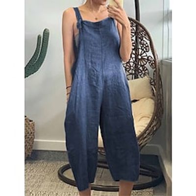 Women's Overall Pocket Solid Color Square Neck Streetwear Daily Vacation Regular Fit Sleeveless Black Army Green Navy Blue S M L Summer miniinthebox