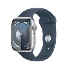 Apple Watch Series 9 GPS 45mm Silver Aluminium Case with Storm Blue Sport Band - Small/Medium (MR9D3QA/A)