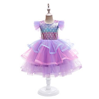 Kids Little Girls' Dress Cartoon Bow Purple Knee-length Sleeveless Cute Dresses Regular Fit Lightinthebox