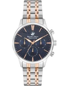 Beverly Hills Polo Club Men's VX9JE1 Movement Watch, Multi Function Display and Metal Strap, Silver / Rose Gold - BP3367X.590