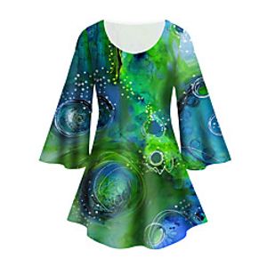 Women's Plus Size Tops Tunic Floral Graphic Print 34 Length Sleeve Crewneck Basic Green Big Size XL XXL 3XL 4XL 5XL Lightinthebox