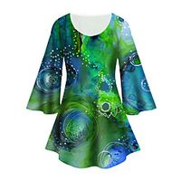 Women's Plus Size Tops Tunic Floral Graphic Print 34 Length Sleeve Crewneck Basic Green Big Size XL XXL 3XL 4XL 5XL Lightinthebox - thumbnail
