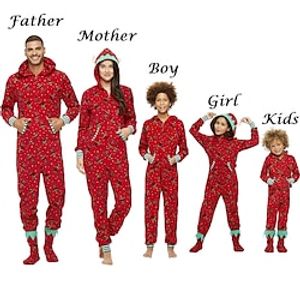 Family Christmas Pajamas Cartoon Home Print Red Long Sleeve Mommy And Me Outfits Active Matching Outfits Lightinthebox