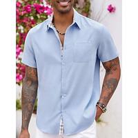 Men's Shirt Linen Shirt Summer Shirt Beach Shirt Black Blue Green Short Sleeve Plain Collar Summer Spring Casual Daily Clothing Apparel Lightinthebox