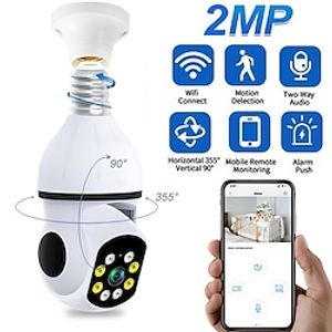 HD 1080P Light Bulb Security Camera WiFi 360 Degree Pan/Tilt Panoramic IP Camera Dome Home Surveillance Cameras System Motion Detection Alarm Two-Way Audio Night Vision For Home Baby Pet Monitor miniinthebox