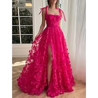 A-Line Prom Dresses Elegant Dress Formal Sweep  Brush Train Sleeveless Square Neck Tulle with Feather Pleats Slit 2023 Lightinthebox - thumbnail