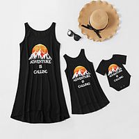 Family Look Dress Graphic Print Black Sleeveless Maxi Matching Outfits miniinthebox - thumbnail