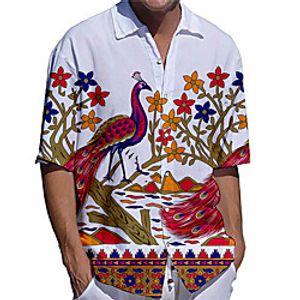 Men's Shirt 3D Print Phoenix Plus Size 3D Print Button-Down Short Sleeve Casual Tops Casual Fashion Breathable Comfortable White / Sports miniinthebox