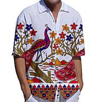 Men's Shirt 3D Print Phoenix Plus Size 3D Print Button-Down Short Sleeve Casual Tops Casual Fashion Breathable Comfortable White / Sports miniinthebox - thumbnail