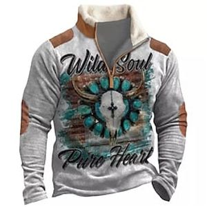 Men's Zip Up Sweatshirt Pullover Gray Half Zip Animal Bohemian Style Graphic Prints Zipper Print Daily Sports Going out 3D Print Basic Casual Thin fleece Winter Clothing Apparel Hoodies Sweatshirts  Lightinthebox