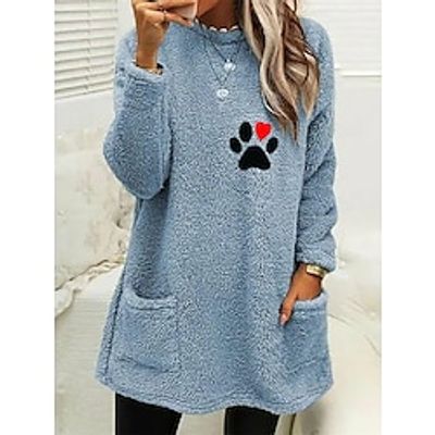 Women's Fleece Lounge Top Light Blue Baby Blue Cartoon Casual Comfort Home Bed Polar Fleece Warm Breathable Crew Neck Long Sleeve Pullover Pocket Fall Winter Black White Lightinthebox