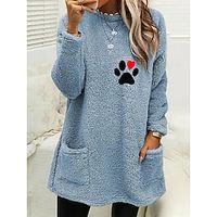 Women's Fleece Lounge Top Light Blue Baby Blue Cartoon Casual Comfort Home Bed Polar Fleece Warm Breathable Crew Neck Long Sleeve Pullover Pocket Fall Winter Black White Lightinthebox - thumbnail